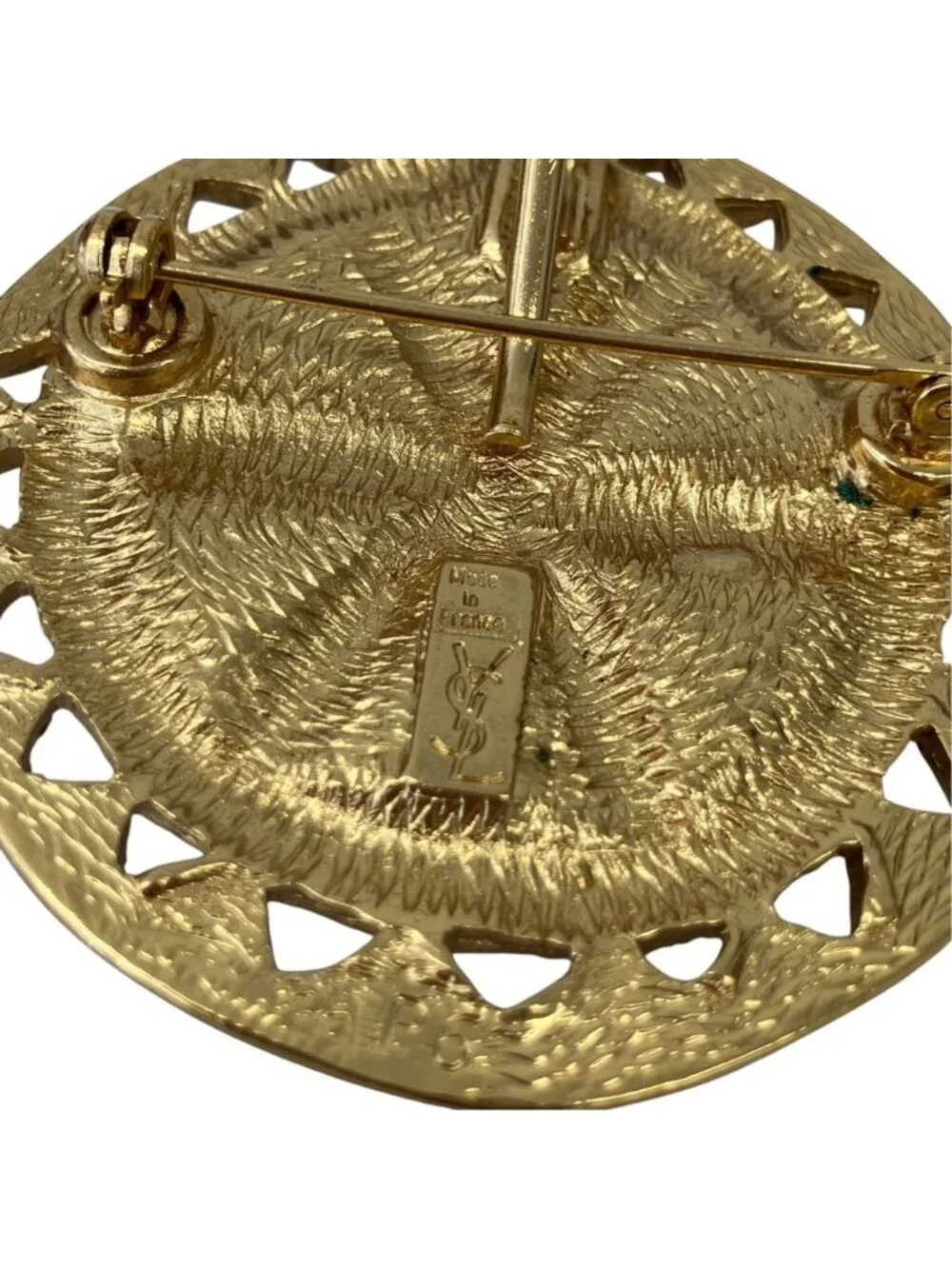 Saint Laurent Vintage Circle Color Stone Pendant Brooch Gold Plated Colored